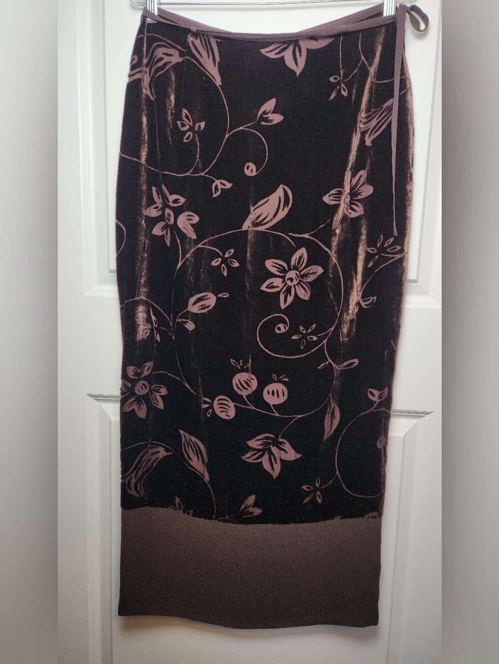 Vintage 90's Brown Velvet Silk Lined Long Wrap Skirt Size 12